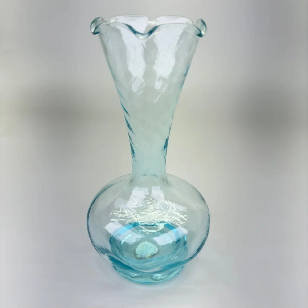 Vintage Turquoise Swirl Glass Vase